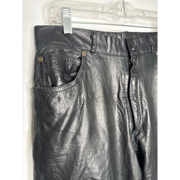 Vintage Wilsons Black Leather Pants 80s High Waist Rocker biker waist 32 - Picture 8 of 16